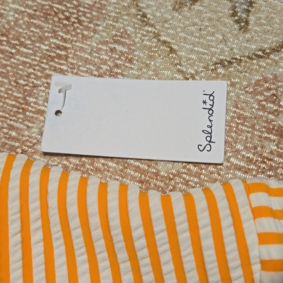 Splendid Orange and White Stripe Seersucker One-piece Zip Front Swimsuit Size S - Picture 7 of 13